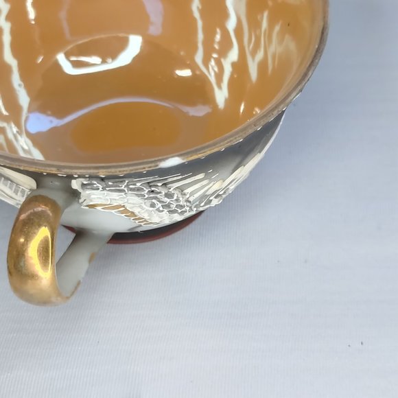 Vintage Occupied Japan Dragonware Tea Cups Saucer Set (4) Moriage Orange Luster - Picture 9 of 12